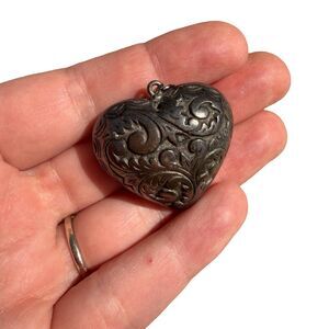Heart Pendant Puffy heart charm  pendant silver over brass